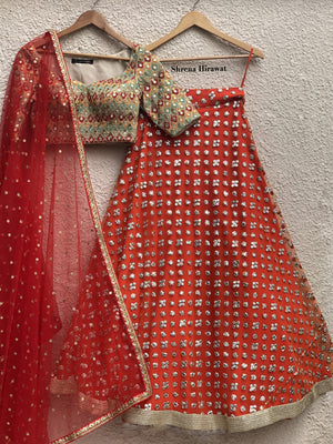Orange Mirror Lehenga Set - L image
