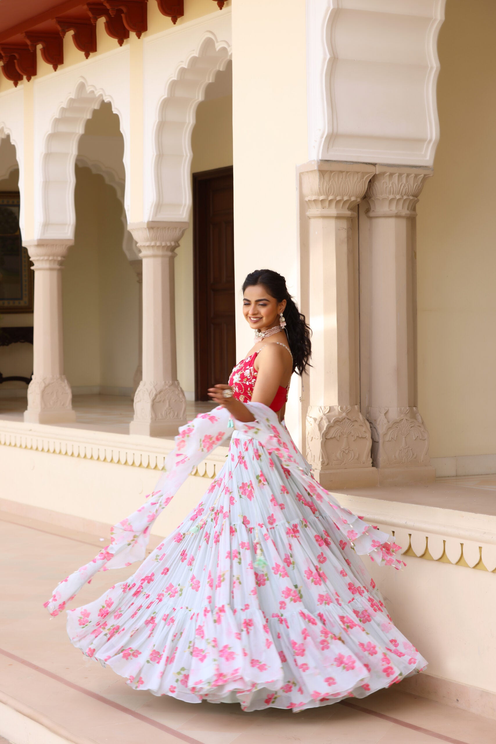 Floral Printed Three Tier Lehenga image 5