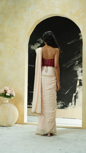 Powder Pink saree and Corset blouse set image 2