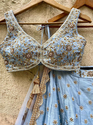 Powder Blue Bridal Embroidered Lehenga Set image 1