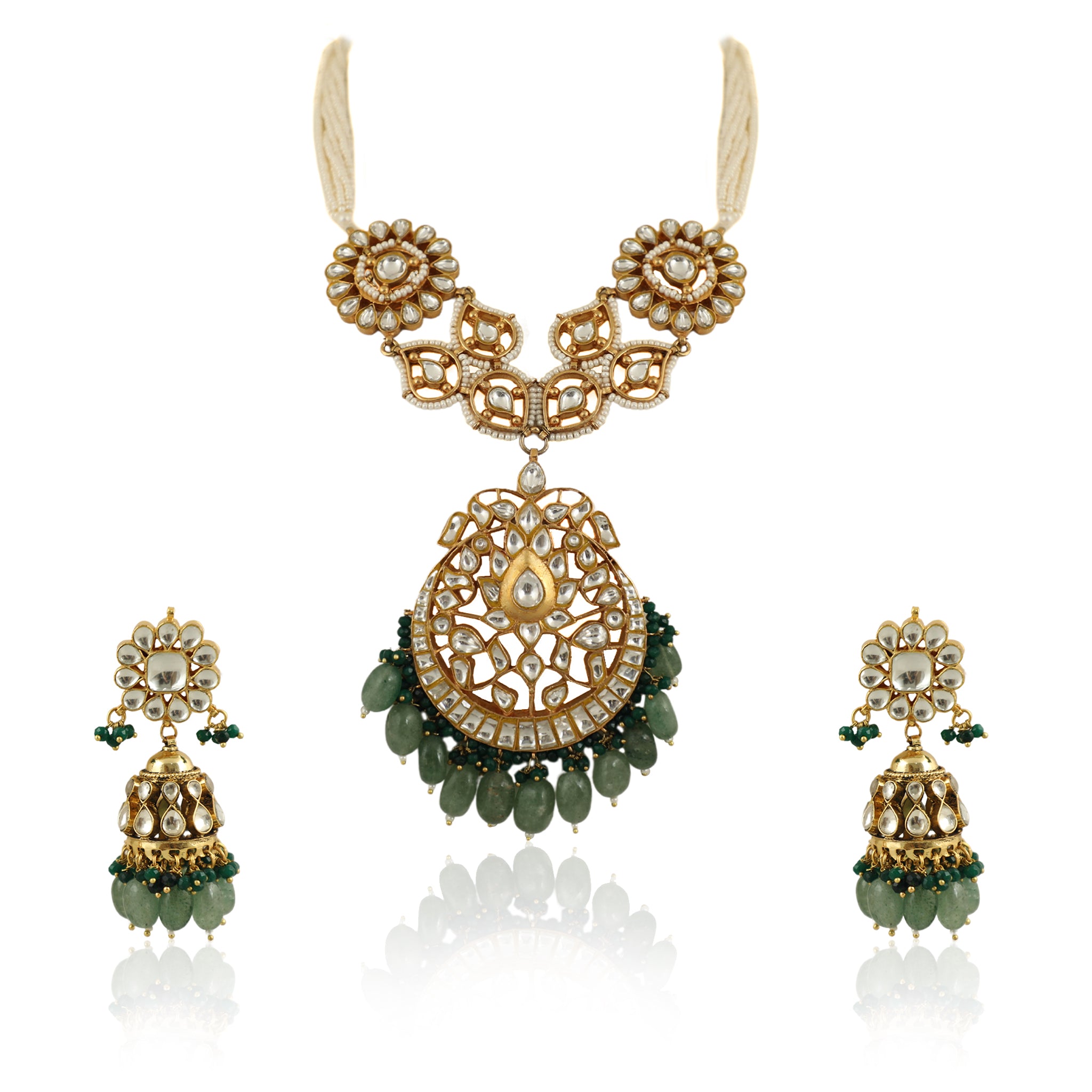 Sea Green With White Long Necklace Set image 0