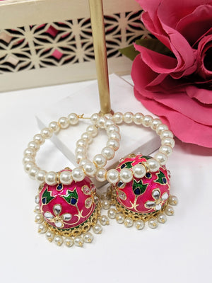 Pearl Hoop with Meenakari Jhumka image 2