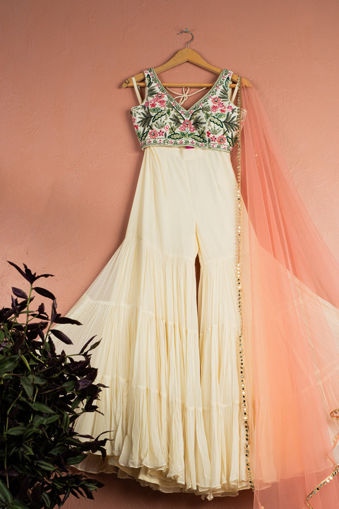 Tropical Bloom on Ivory Sands Sharara Set - M image