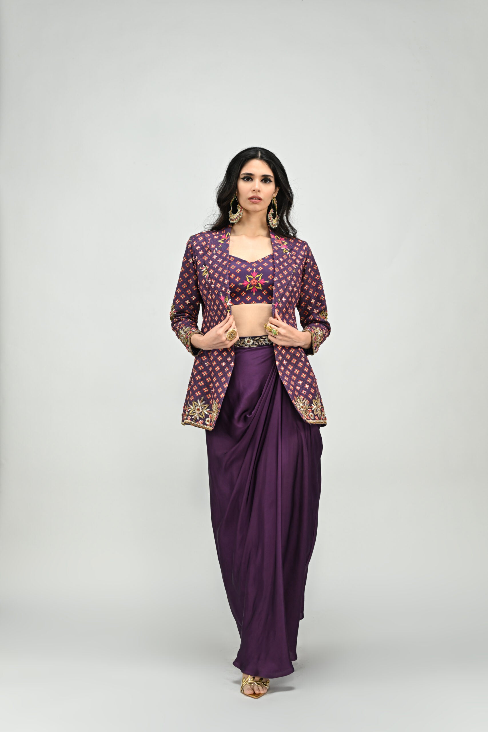 Plum Badla Blazer Dhoti Set - S image