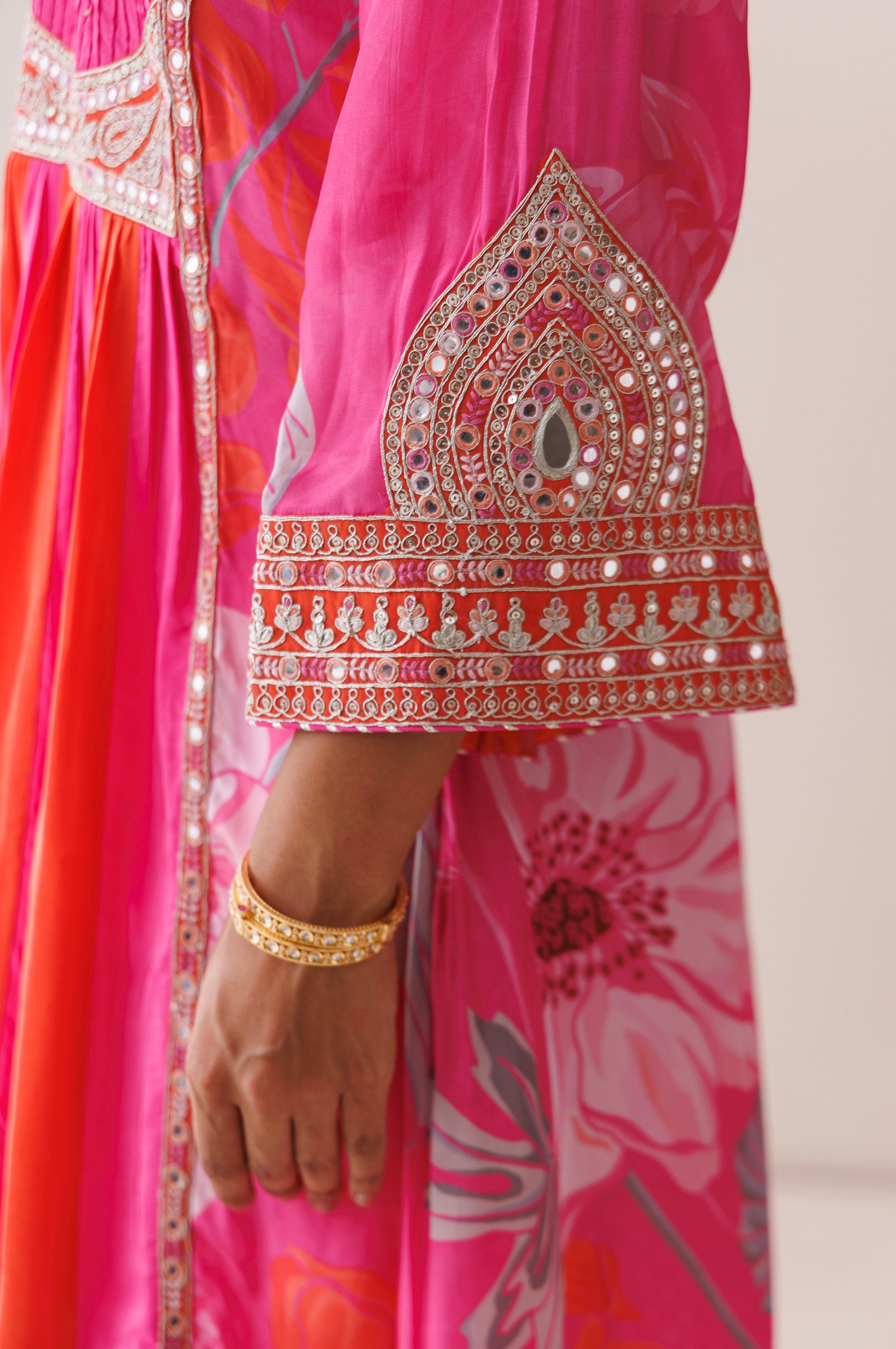 Pink and Orange Dori Work Kurta Set image 3