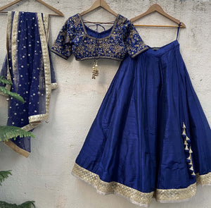 Navy Blue Embroidered Lehenga Set image 2
