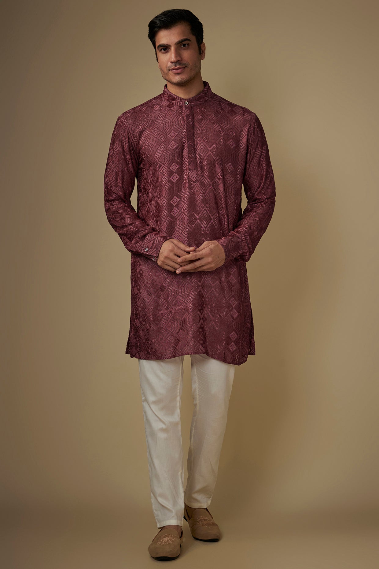 Maroon Lucknowi Embroidered Kurta Set image 0