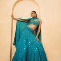 Turquoise Mirror and Pearl Embellished Lehenga image 0