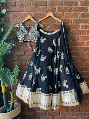 Black Lehenga Set with Mirror Work Blouse image 6