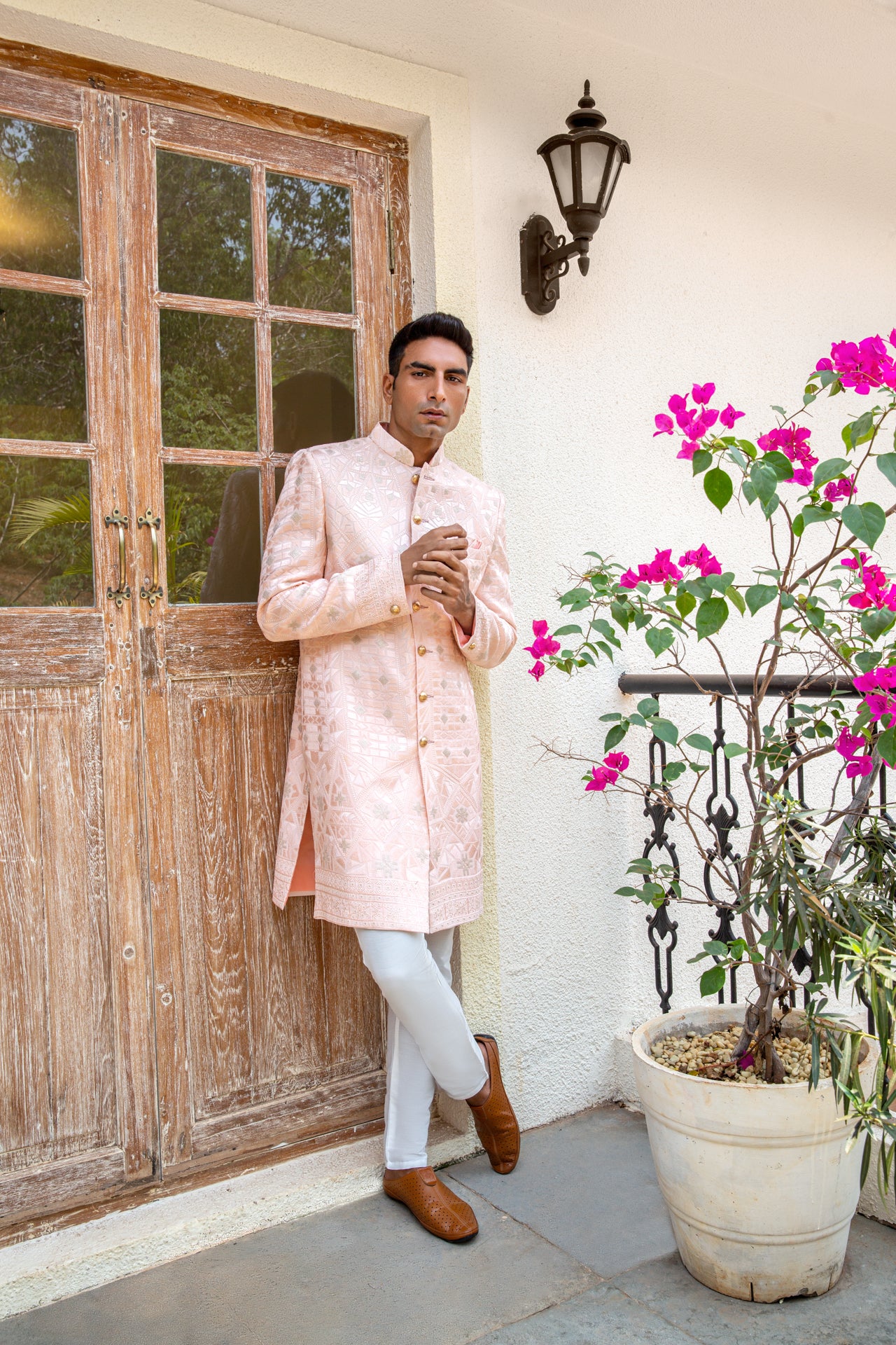 Light Pink Embroidered Sherwani Set image 2