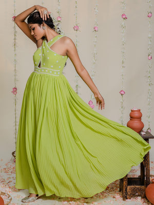 Lime Green Embroidered Jumpsuit image 2