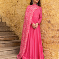 Fuchsia Pink Mirror Details Anarkali Set image 0
