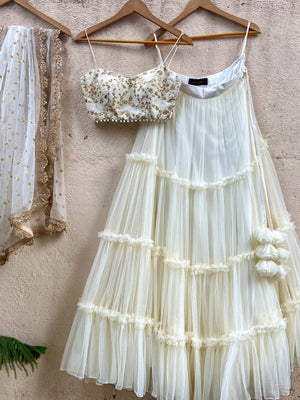 Ivory Tier  Ruffle Lehenga Set - M image