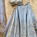 Powder Blue Bridal Embroidered Lehenga Set image 0