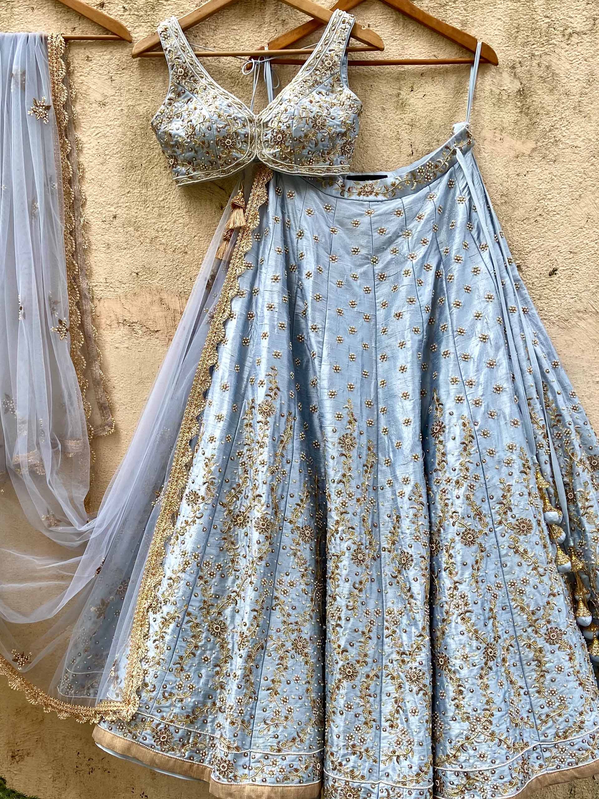 Powder Blue Bridal Embroidered Lehenga Set image 0
