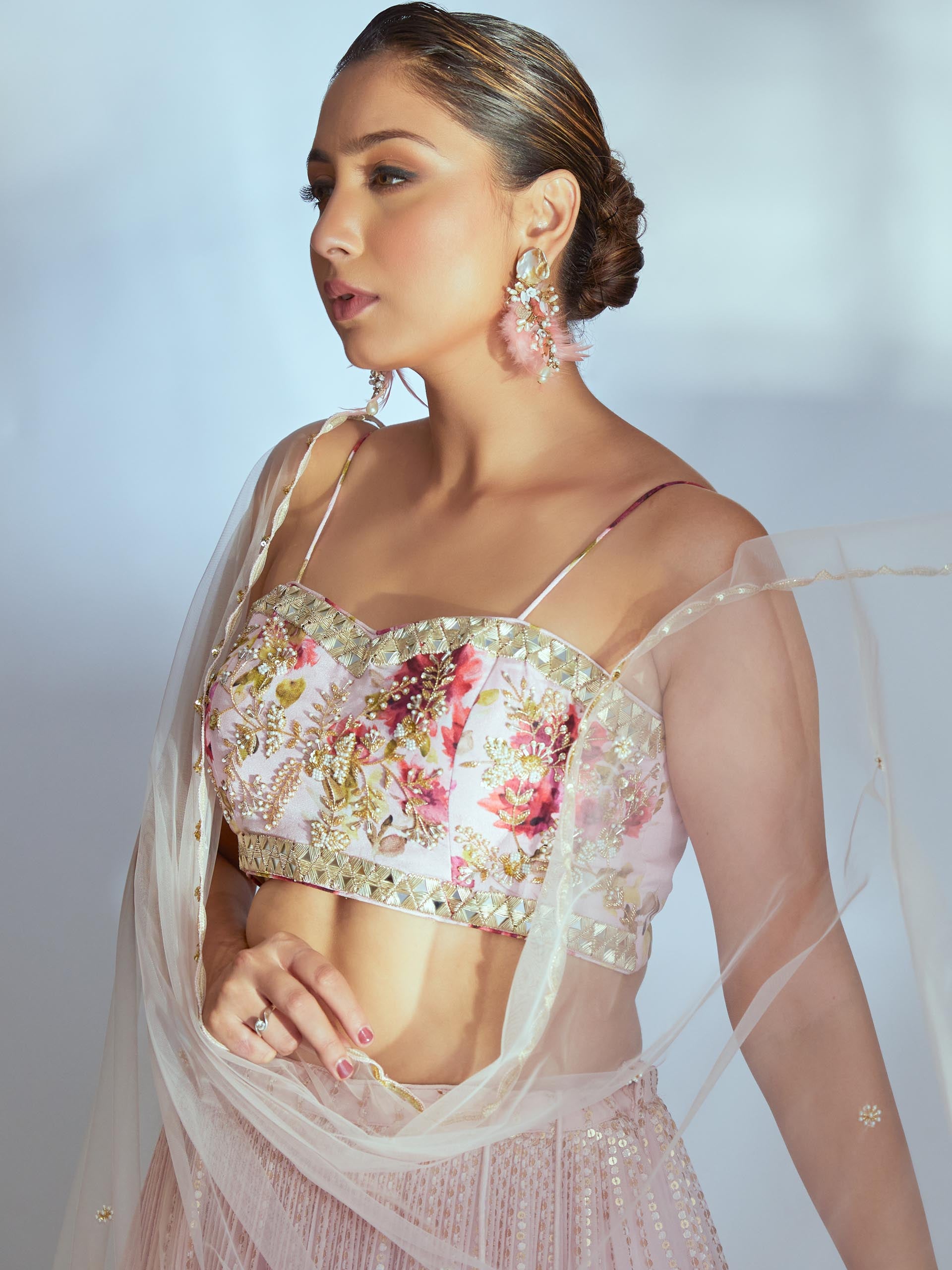 Light Pink Sequin Lehenga Set image 1