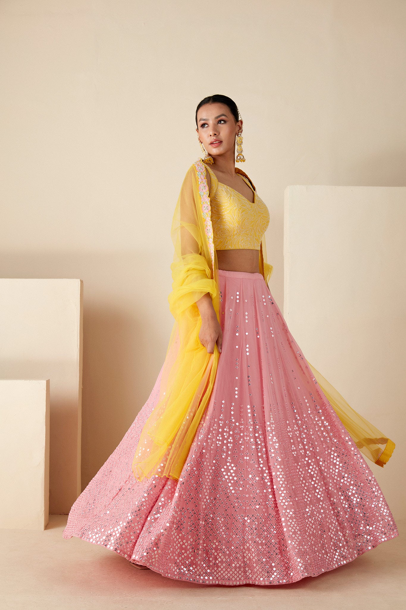 Pink and Yellow Work Lehenga image 5