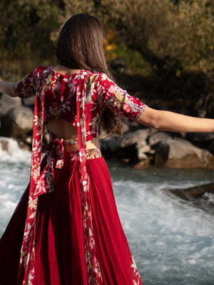 Maroon Floral Lehenga Set image 3