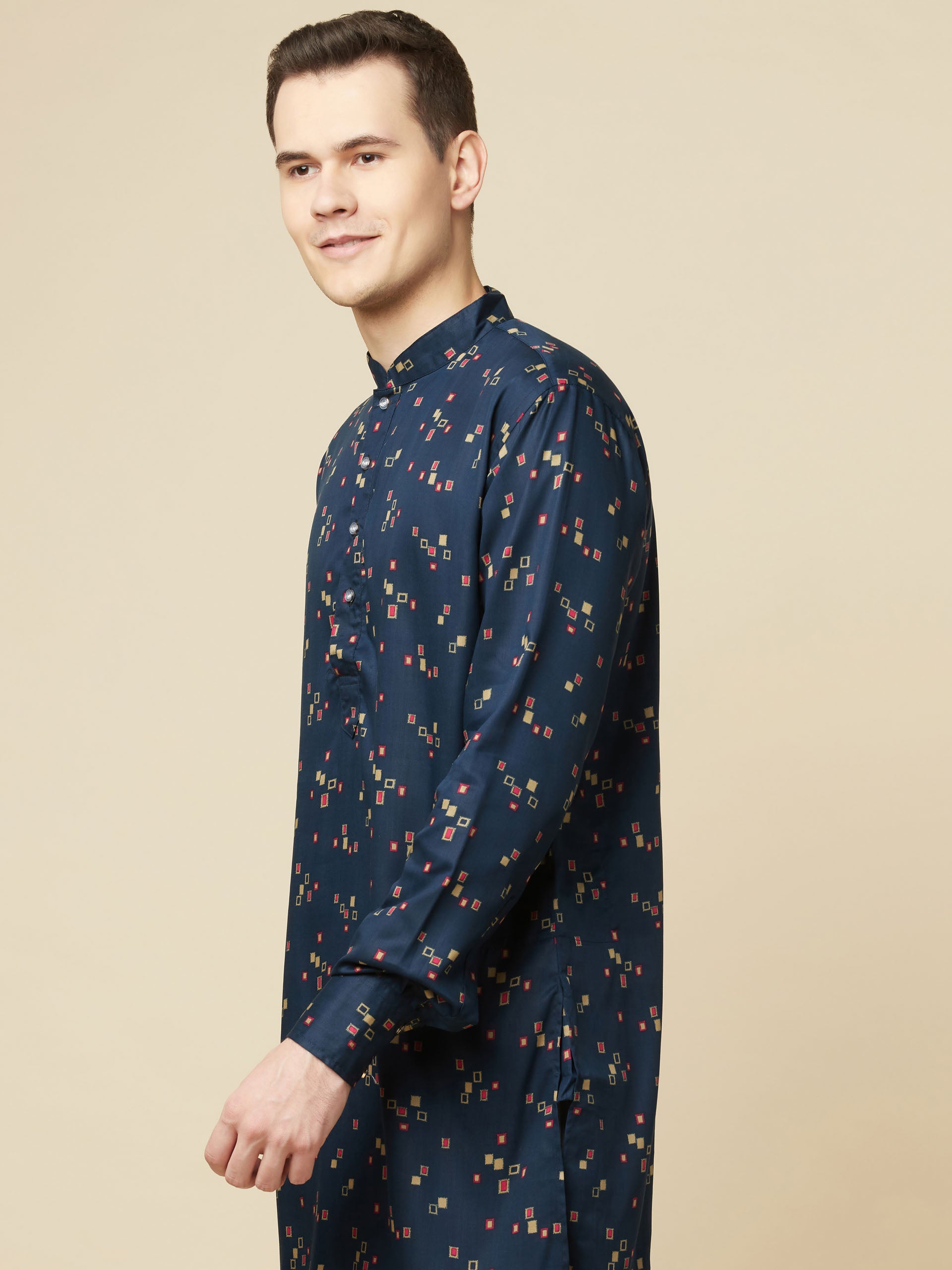 Teal Blue Printed Kurta image 4