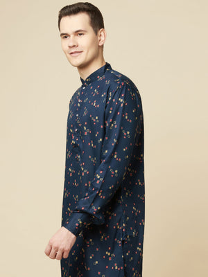 Teal Blue Printed Kurta image 4
