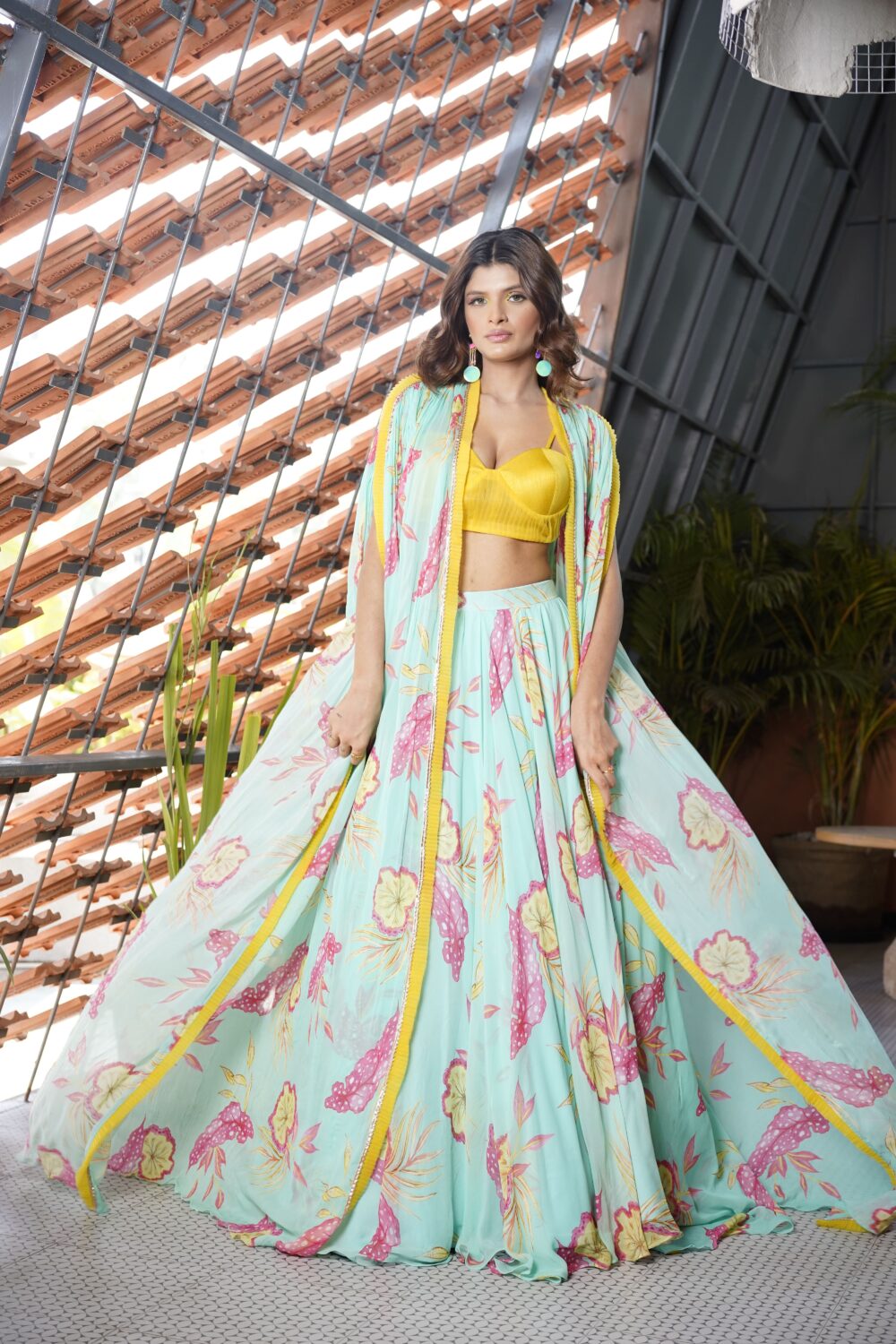 Light Blue And Yellow Skirt Set - L image
