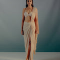 Cream Ruching Detail Saree Set image 0