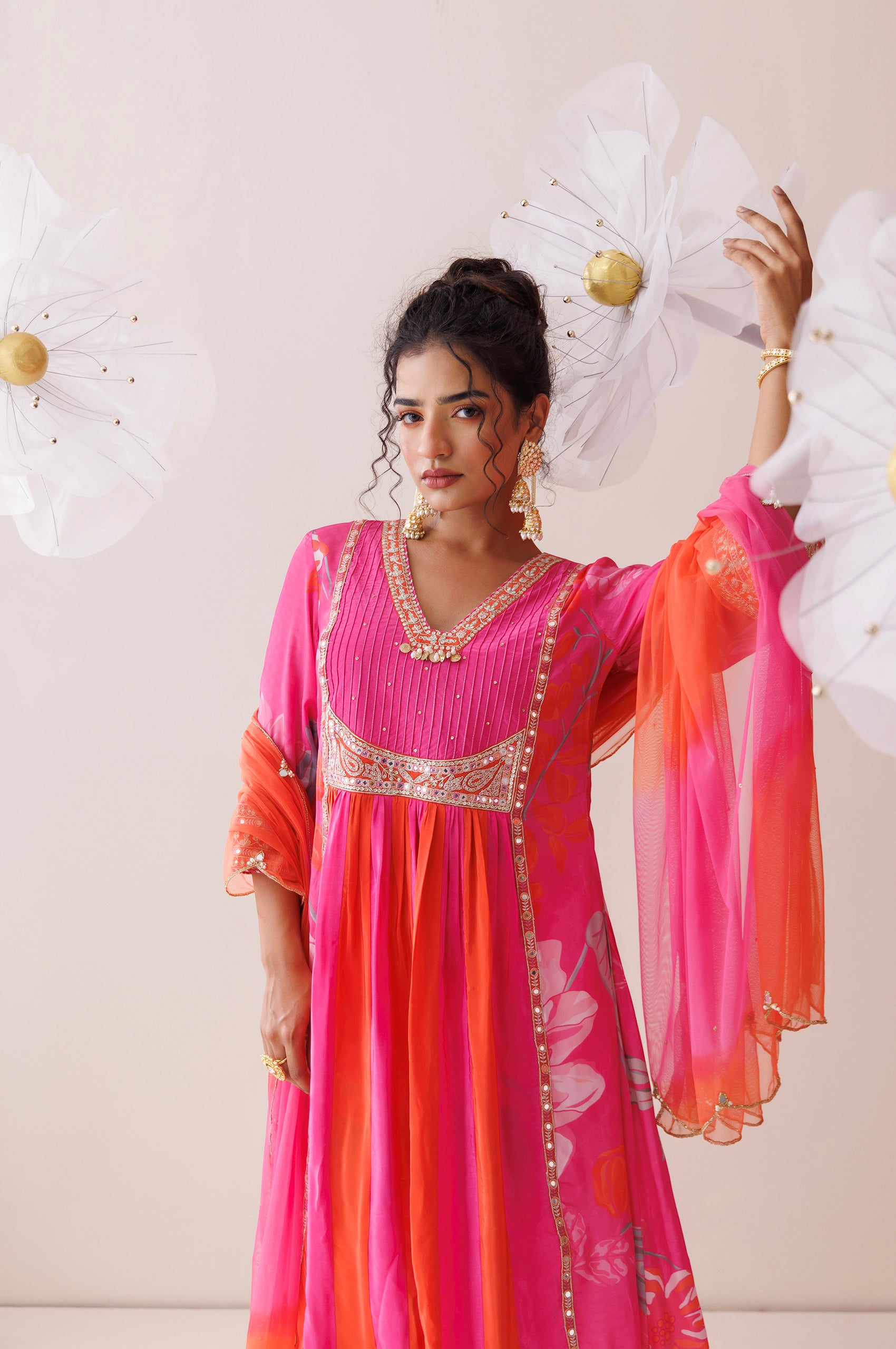 Pink and Orange Dori Work Kurta Set image 6