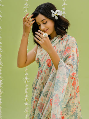 Tropical Print Pre Draped Saree Set image 6