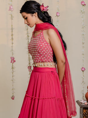 Fuchsia Pink Mirror Lehenga Set image 2
