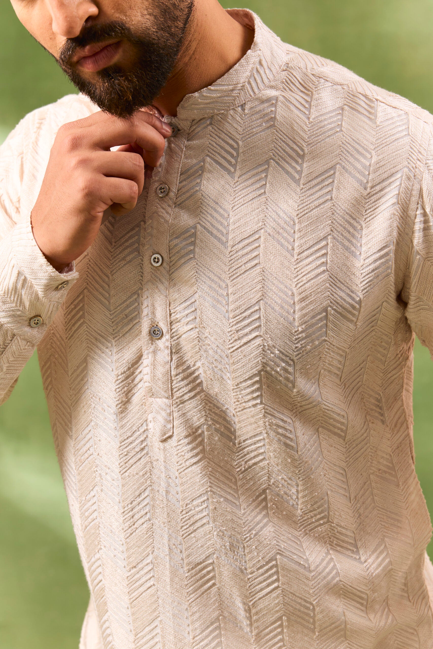 Beige Geometric Embroidered Kurta Set image 4