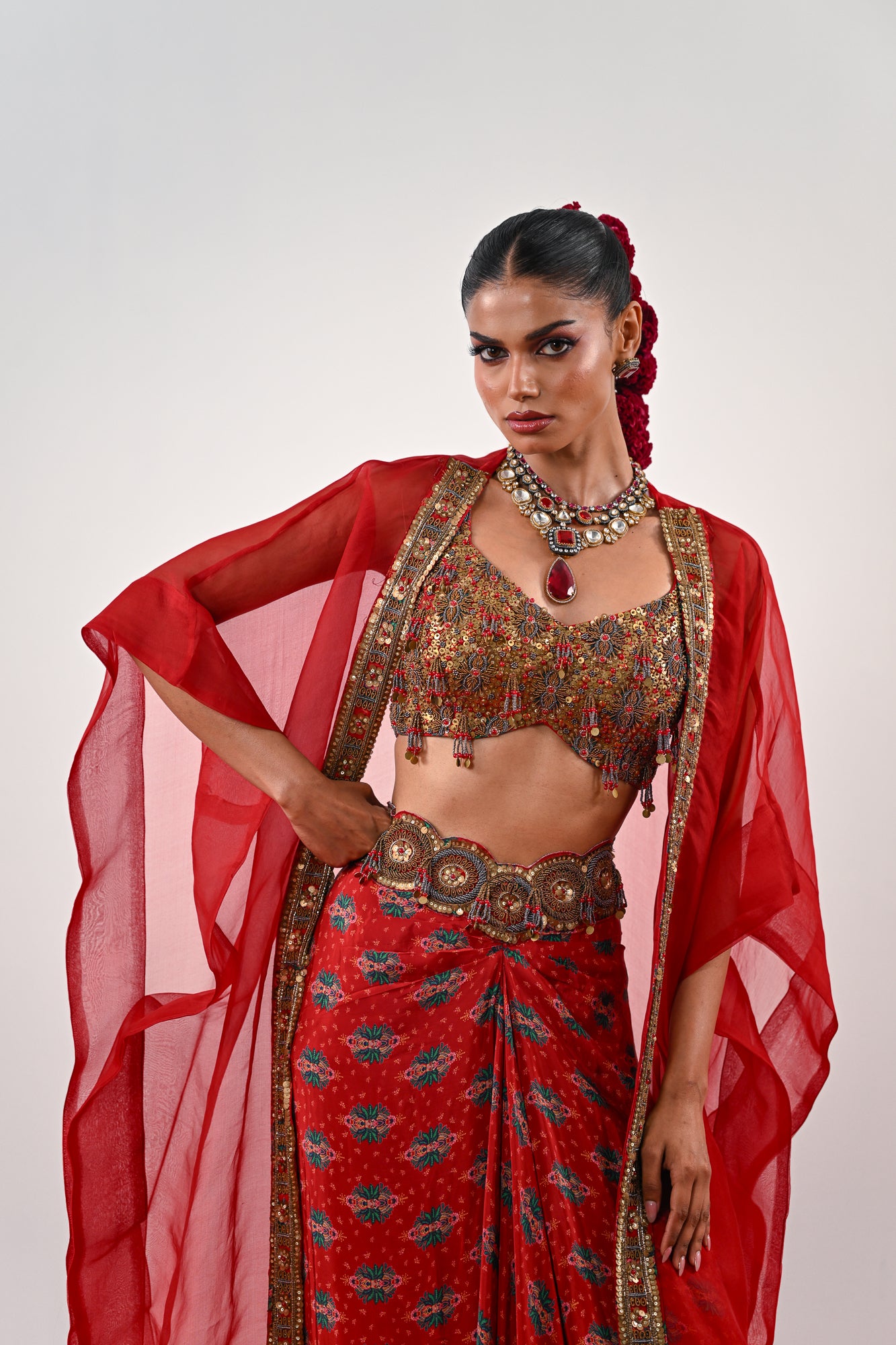 S DHOTI SET WITH EMBROIDERED BLOUSE AND ORGANZA JACKET image 1