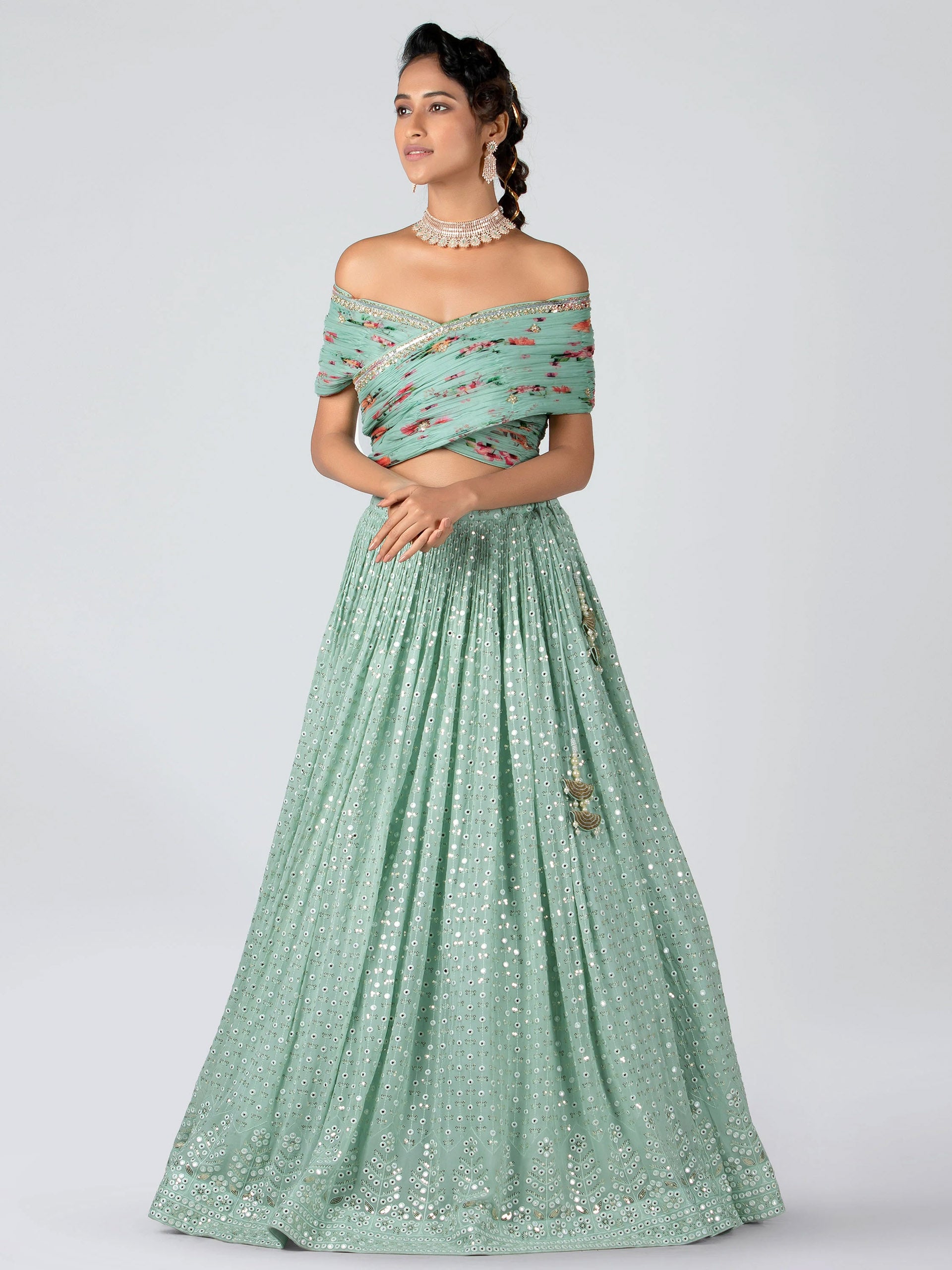Sea Green Off Shoulder Lehenga Set - Custom image