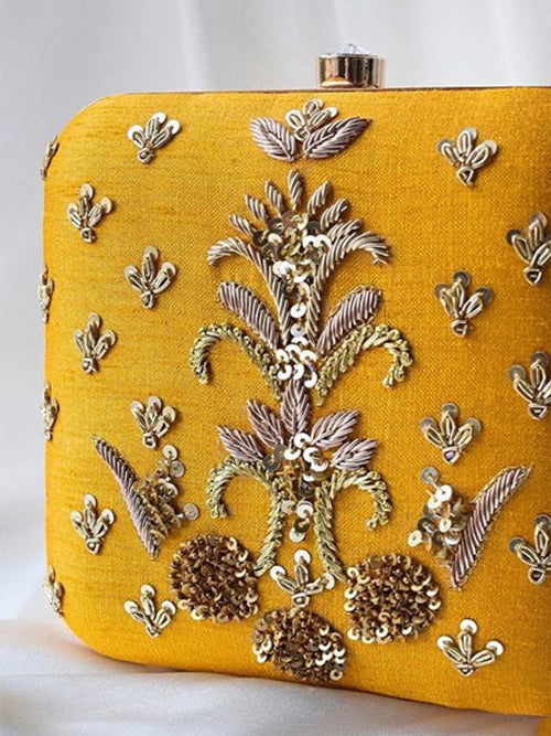 Yellow Embroidered Clutch image 0