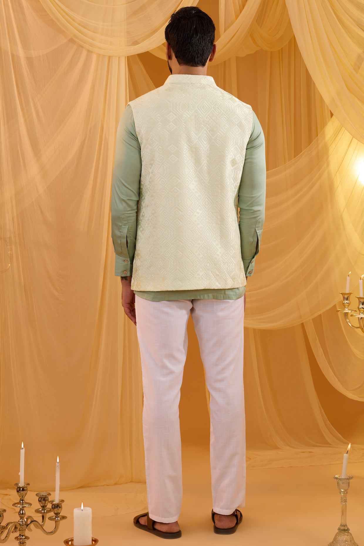 Mint Green Embroidered Indo Western Set image 3