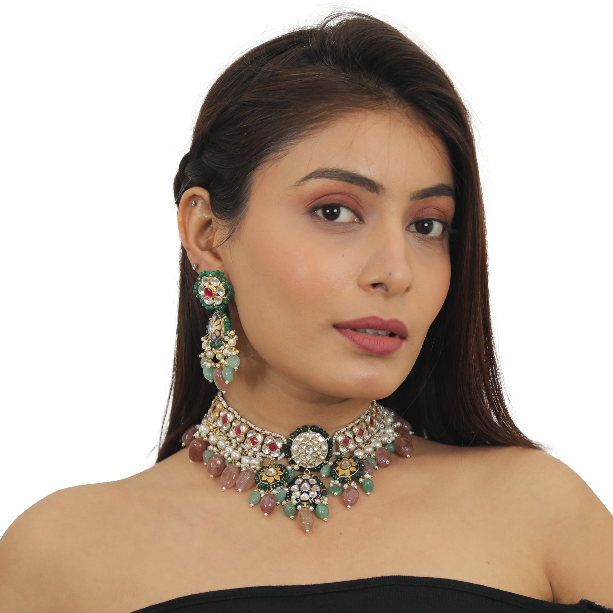 White And Pink Stone Necklace Set image 3