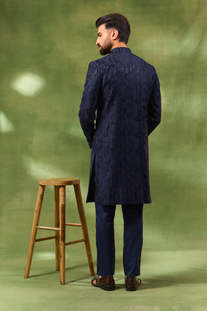 Dark Navy Sequin Embroidered Sherwani Set image 3