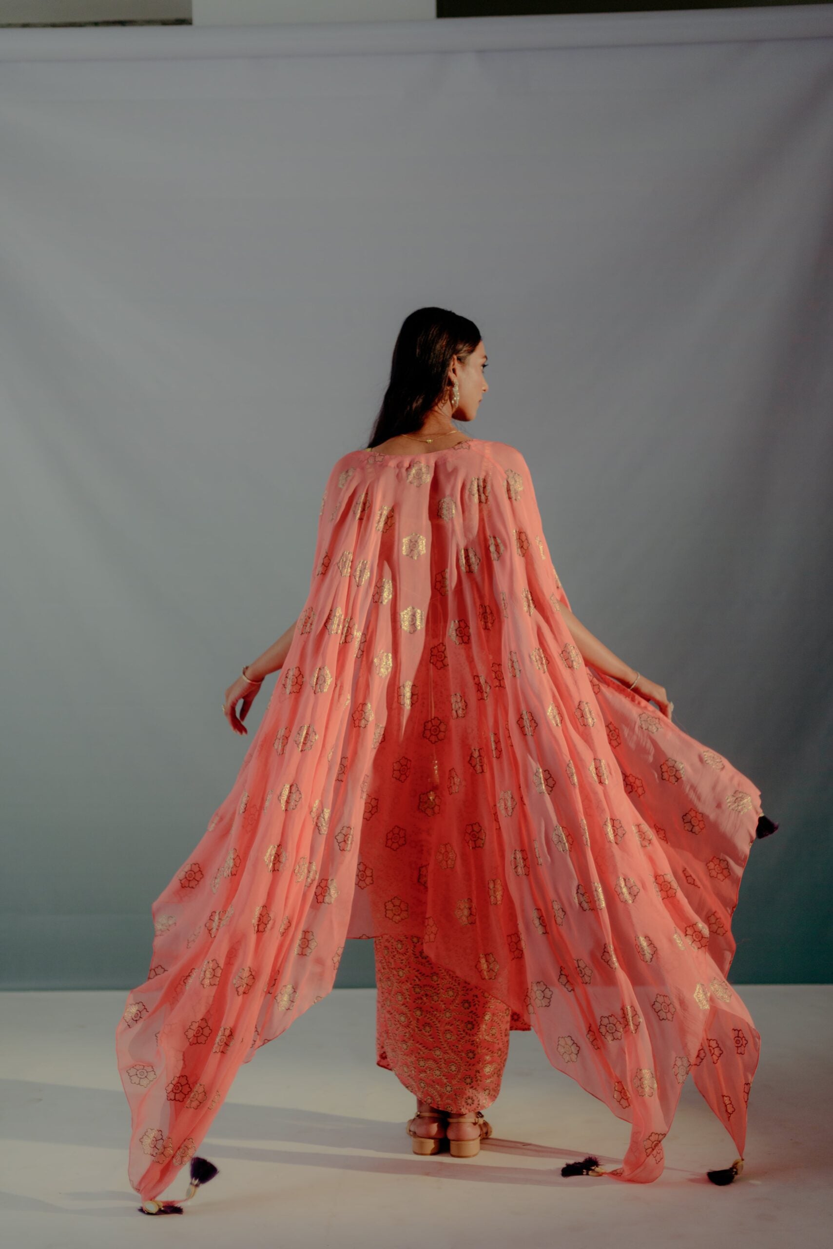 Coral foil Cape And Skirt Set image 4