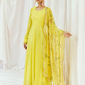 Bright Yellow Printed Embroidered Anarkali Set with Dupatta image 0