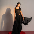 Black Embroidered Drape Saree Set image 0
