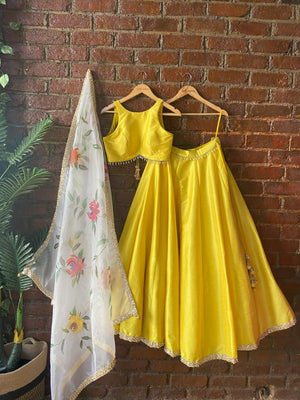 Yellow Lehenga Set with Hand Painted Dupatta - XL image