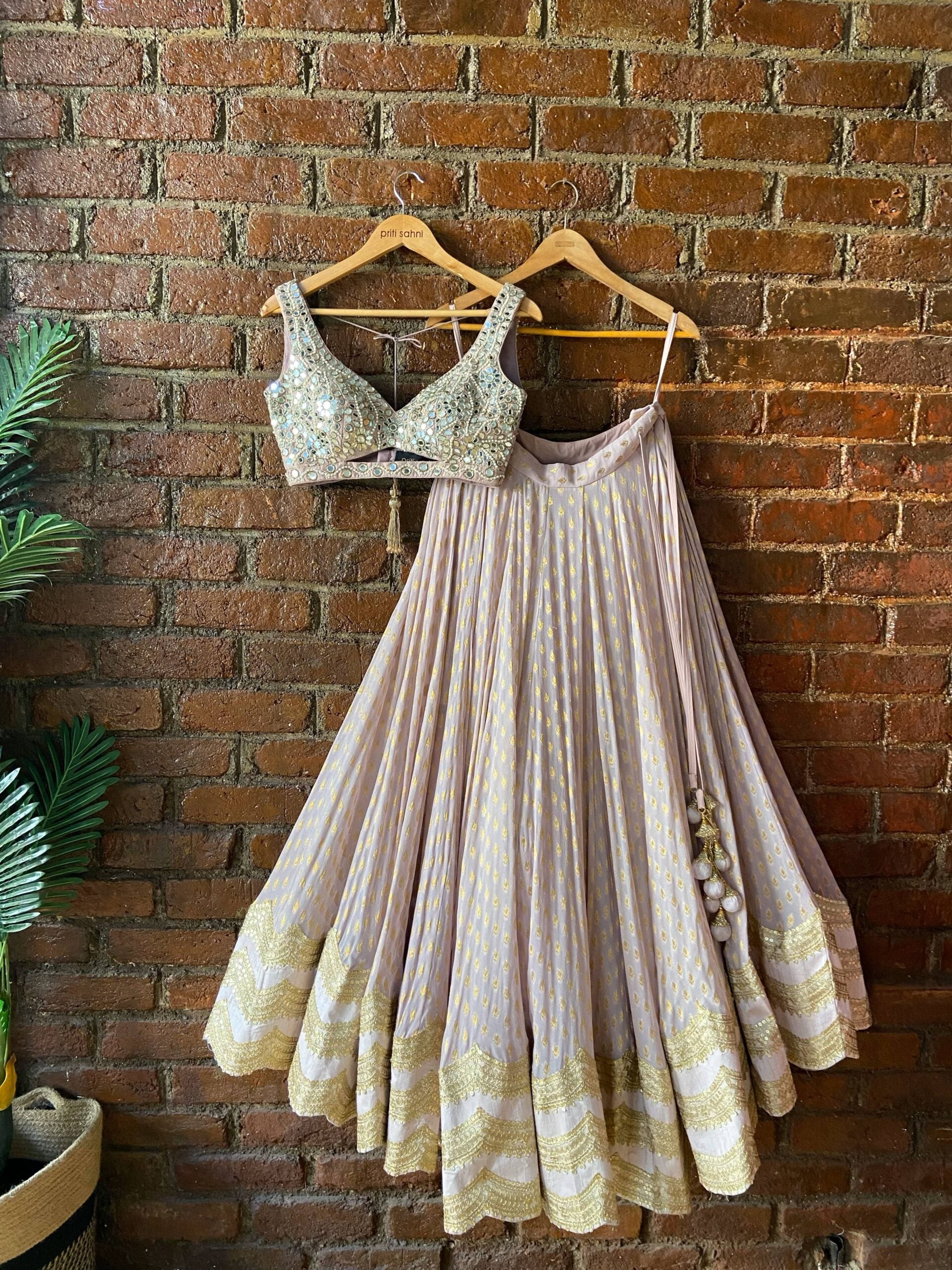 Mauve Brocade Georgette Lehenga with Mirror Work Blouse image 6