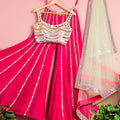 Hot Pink Mirror Sharara Set With Green Chantily Mirror Blouse image 0
