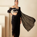 Off-Shoulder Zardosi Detail Cocktail Saree image 0