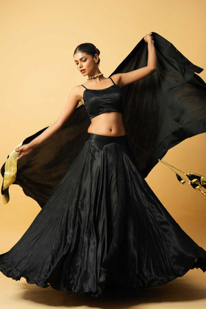 Black Modal Satin Lehenga image 3