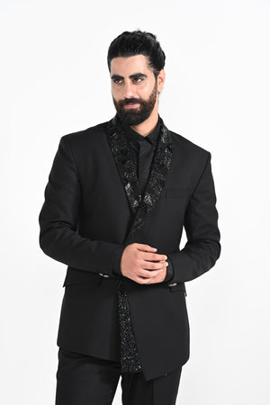 Black Assymetrical Panel Tuxedo Set image 3