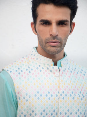 Blue Kurta Set With Multi Sequins Bundi image 3