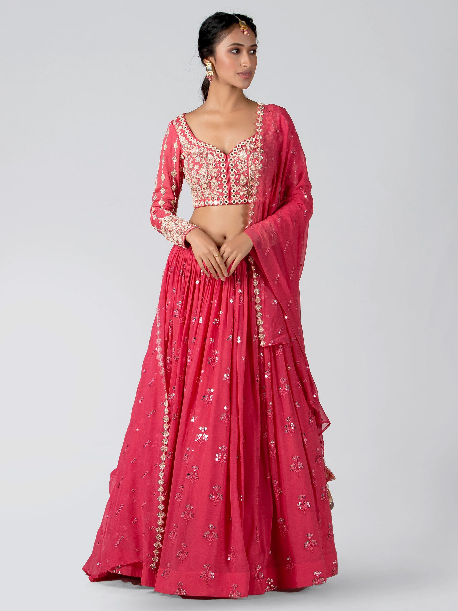Bright Pink Mirror Lehenga Set image 1