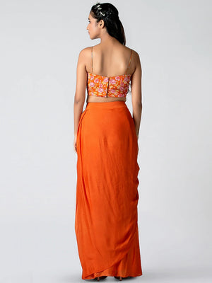 Orange Floral Embroidered Jacket Set image 2