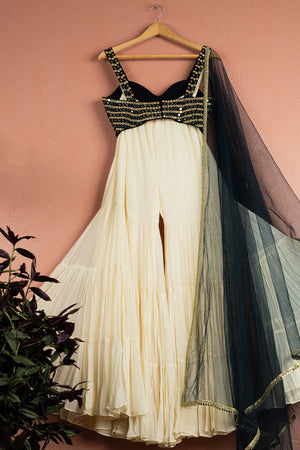 Ivory Midnight Blue Majesty Sharara Set image 3