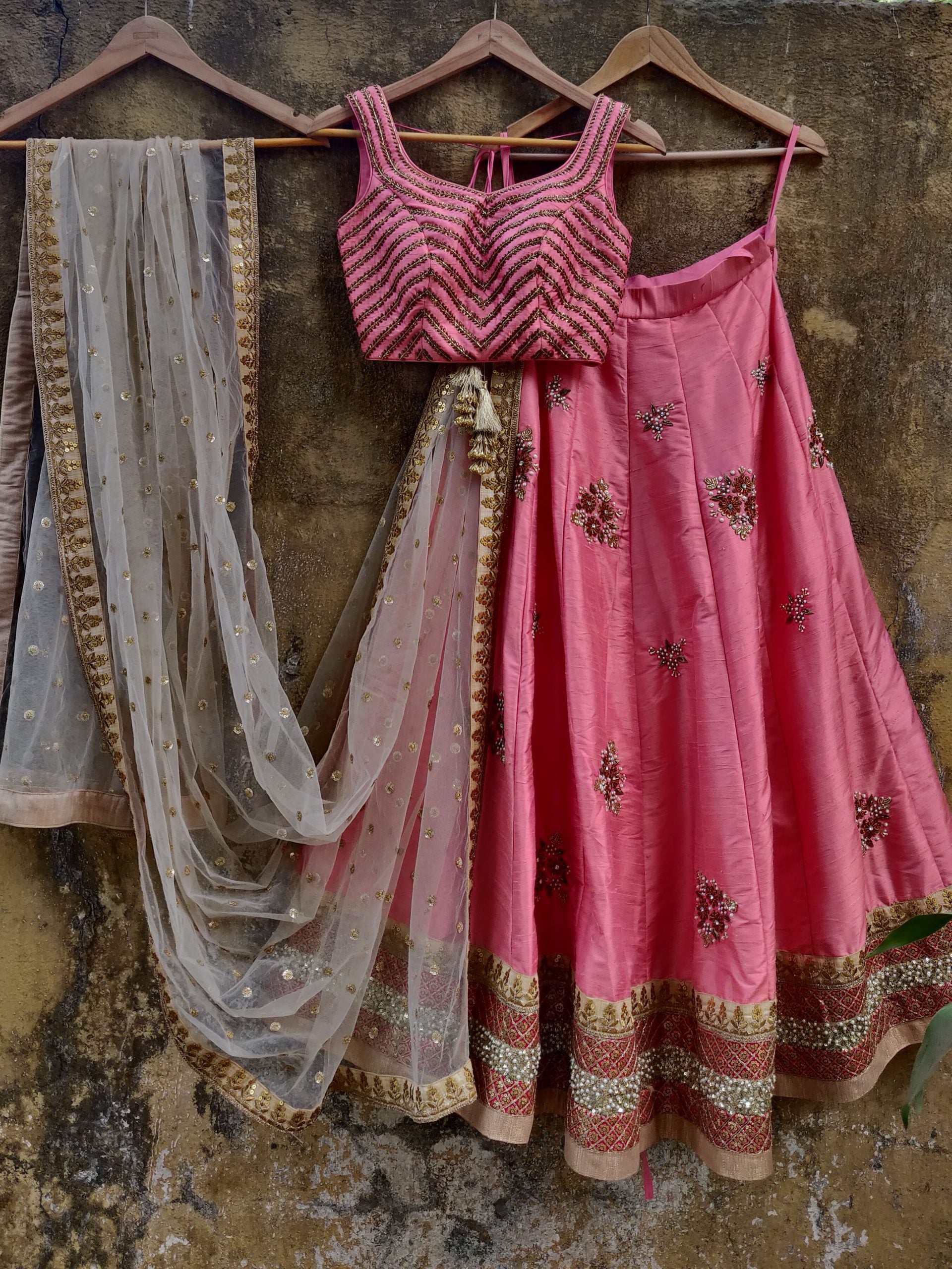 Peach Chevron Zardozi Work Lehenga - M image